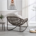 thumbnail image 4 of PORKISS Papasan Rocking Chair Indoor and Outdoor, Patio Rocker Recliner Chair with Padded Cushion, Modern Lounge Egg Chair with Steel, Rattan Frame, Beige, 4 of 11
