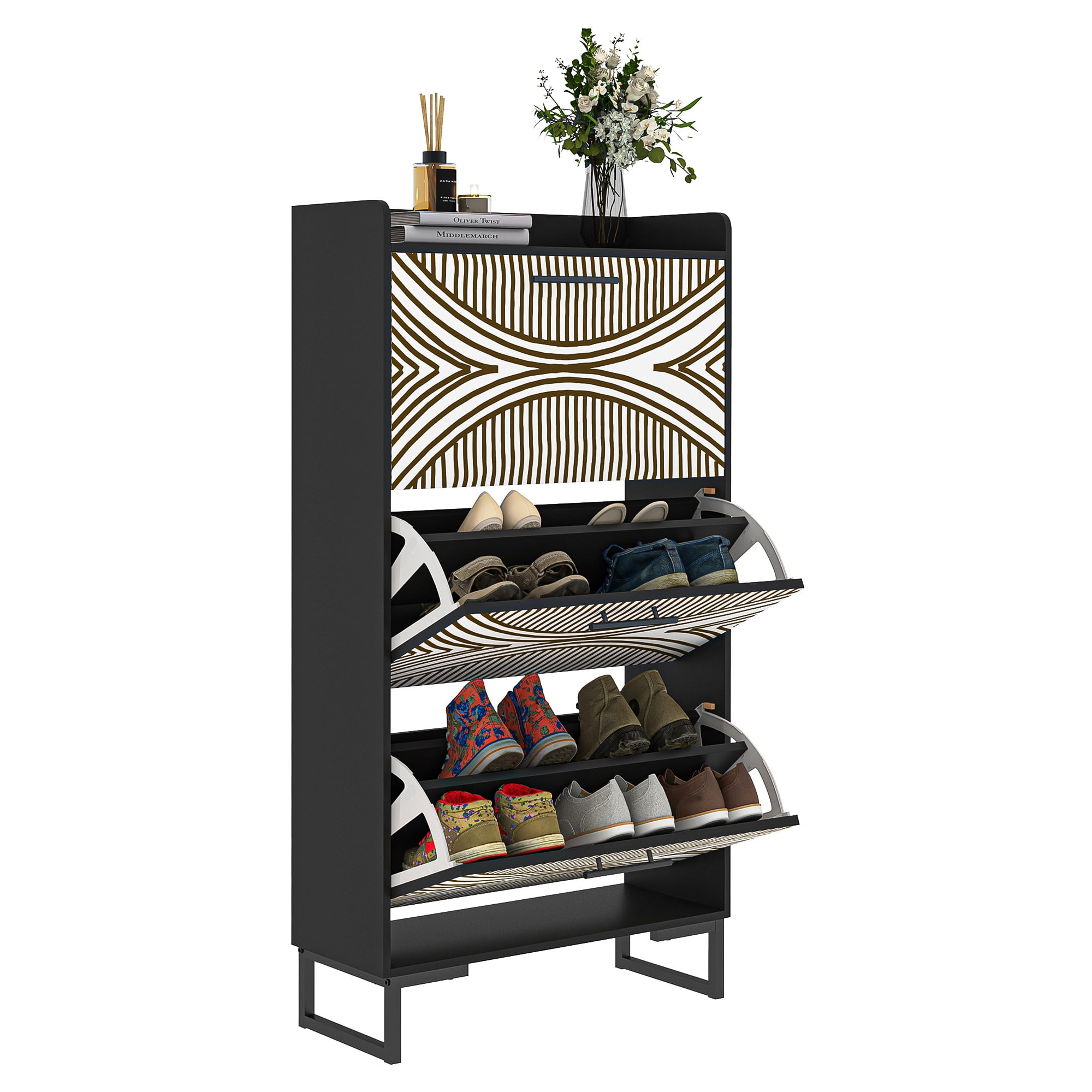 YYAo Entryway Shoe Cabinet, Shoes Storage Organizer Narrow Shoe Storage Rack with Flip Doors, Tipping Bucket Shoe Cabinet for Closet, Living Room, Black YYAo Entryway Shoe Cabinet, Shoes Storage Organizer Narrow Shoe Storage Rack with Flip Doors, Tipping Bucket Shoe Cabinet for Closet, Living Room, Black