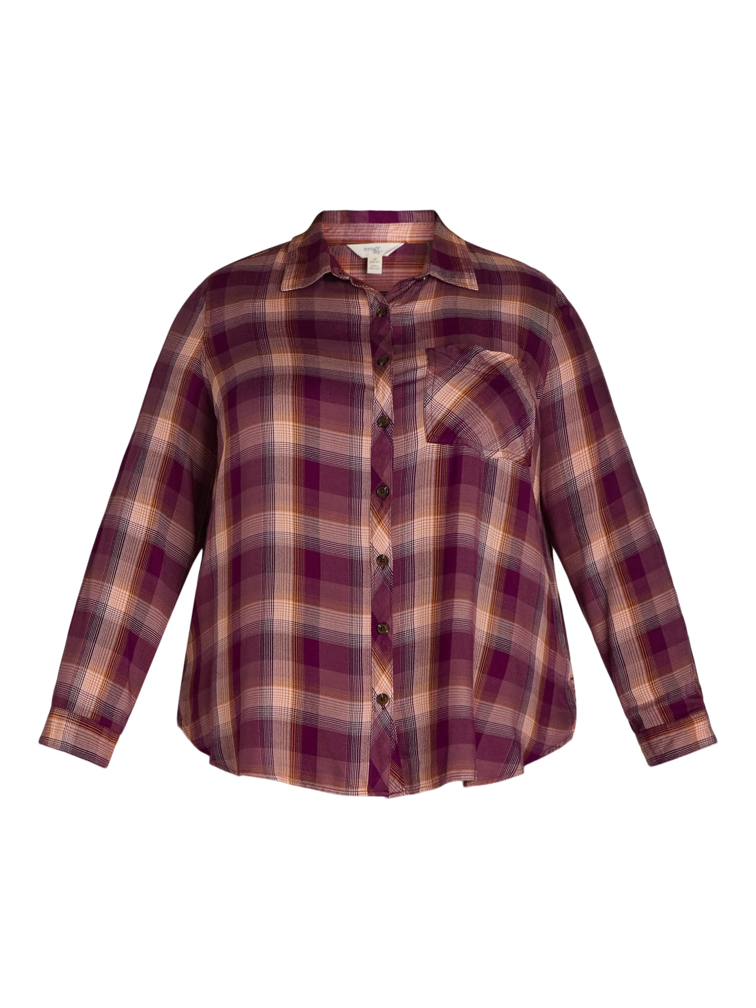 Terra & Sky Women's Plus Plaid Button-Down Shirt, Sizes 0X-5X