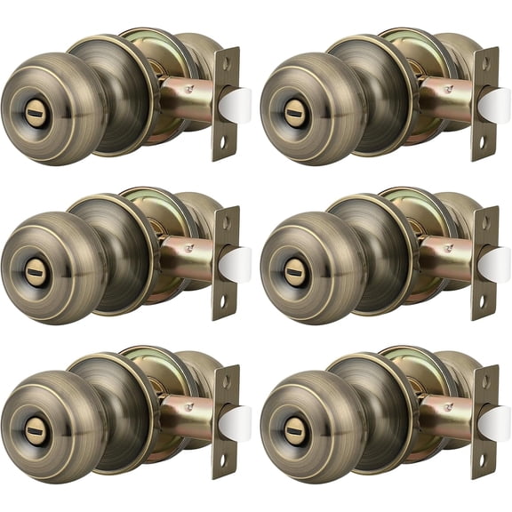 1 Pack Privacy Door Knobs Lock Interior Bedroom Bathroom Doorknobs Antique Brass Round Ball Keyless Lockset