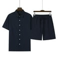 thumbnail image 5 of Hrsba Men Outfits 2 Piece Set, Solid Color Lapel Short Sleeve and Drawstring Elastic Waist Summer Fashion Daily Set, 5 of 5