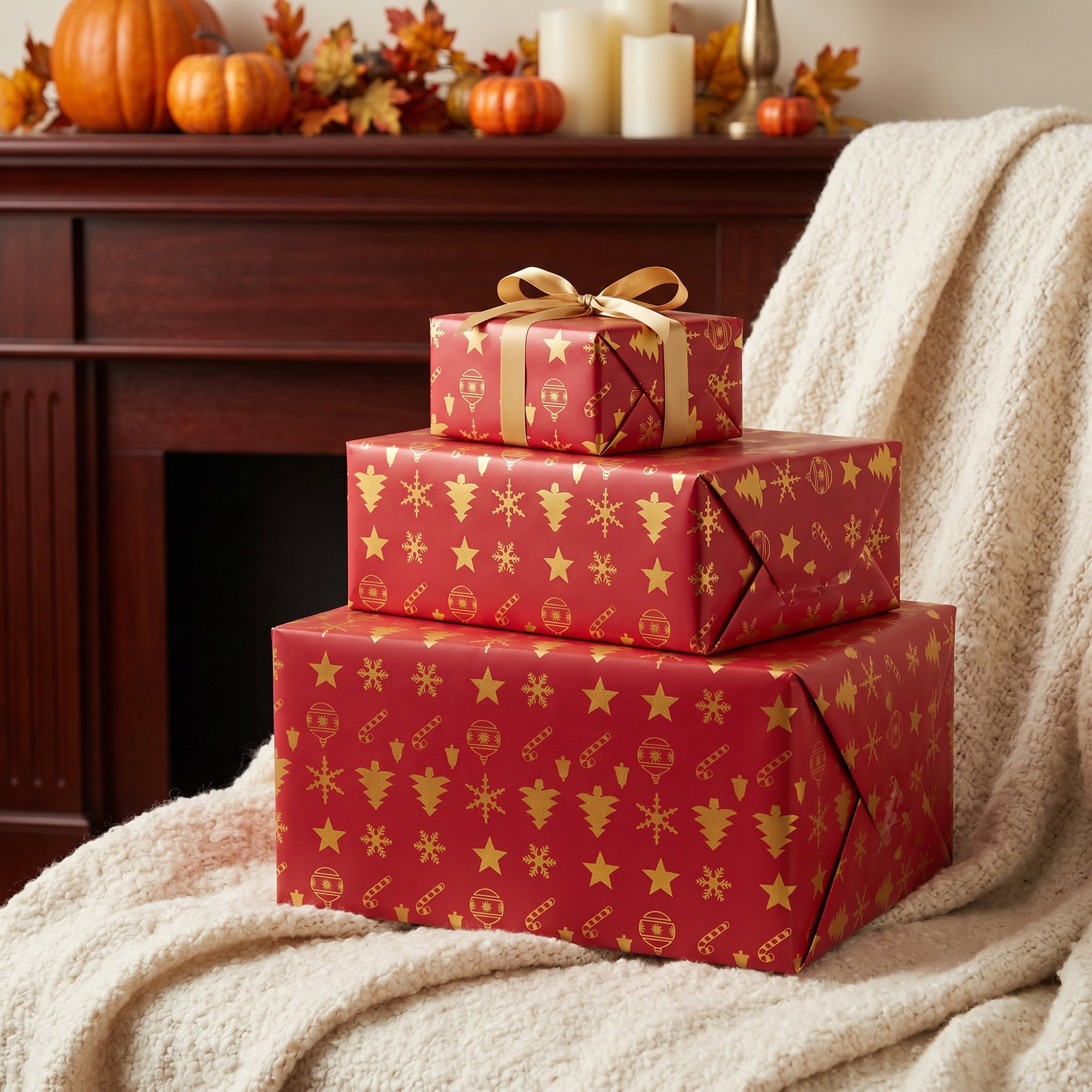 Unique Bargains Christmas Tree Gift Wrapping Paper for Gifting 3Pcs Red 39.4"x 27.6"