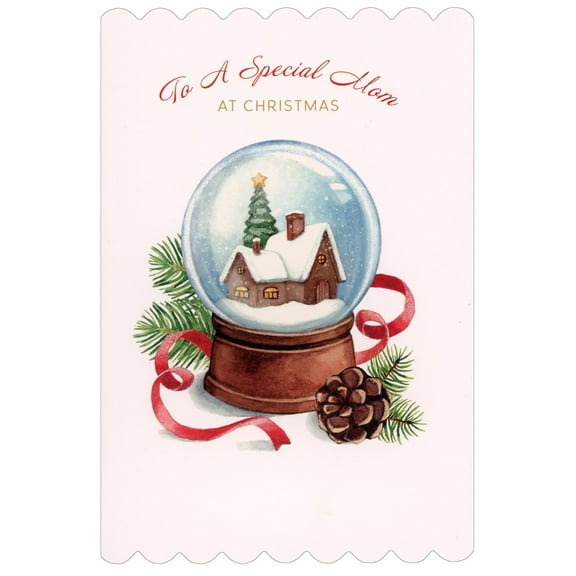 Pictura Snow Covered Home in Snow Globe, Ribbon and Pine Cone Die Cut Christmas Card for Mom