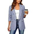 thumbnail image 2 of Women's Striped Blazer Open Front Lightweight Long Sleeve Jacket Business Casual Office Work Wear Top, 2 of 6