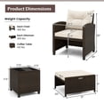 thumbnail image 3 of Costway 5 Piece Patio Rattan Furniture with 2 Ottomans & Tempered Glass Coffee Table Off White, 3 of 10