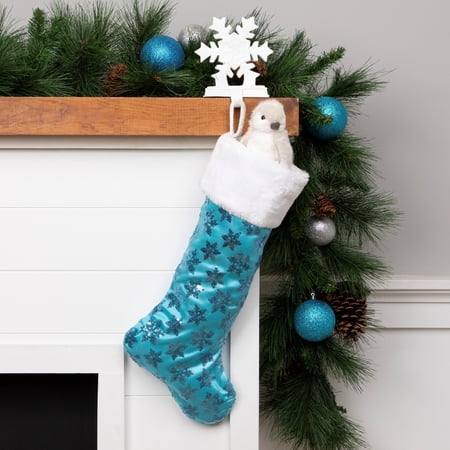Northlight 20.5 Ice Palace Blue Sequin Snowflake Christmas Stocking with White Faux Fur Cuff