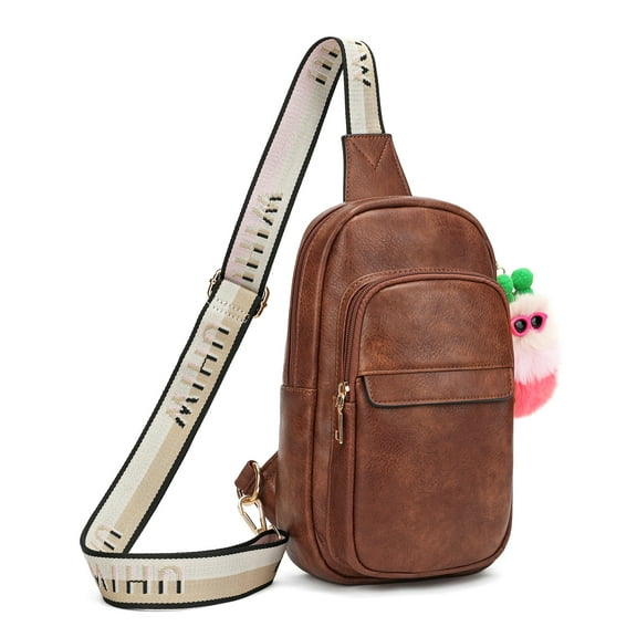 LISINUO Crossbody Bags for Women,Travel Fanny Pack,Large Sling Bag,Free Plush Keychain(Brown)