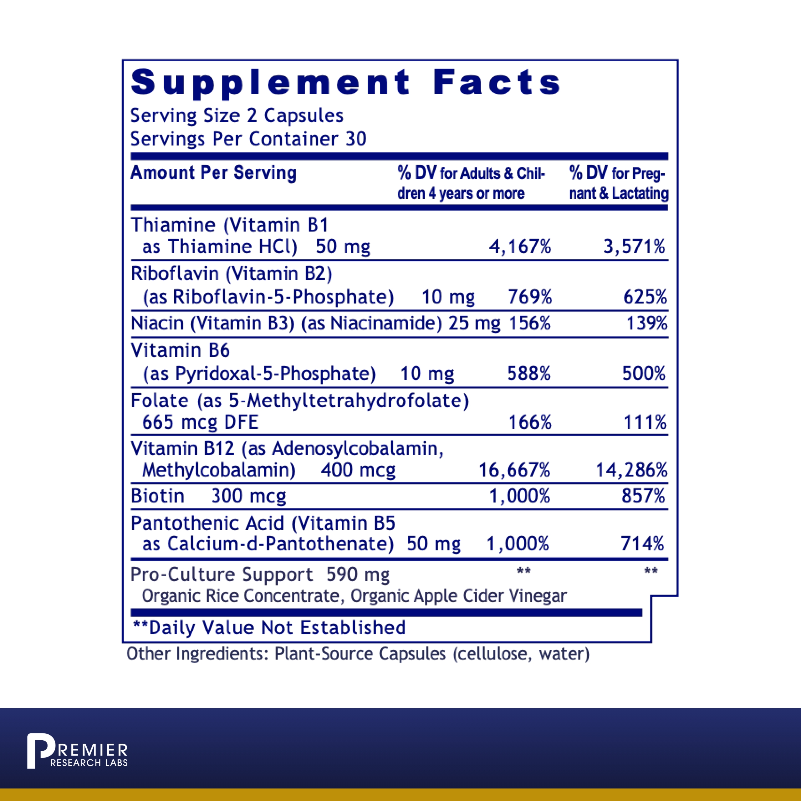 Premier Research Labs Complete B Premier - Vitamin B Complex - 9 Active B Vitamins - Liver, Energy & Brain Support - B Vitamin with Biotin, Thiamine, Folate & More - 60 Plant-Sourced Capsules