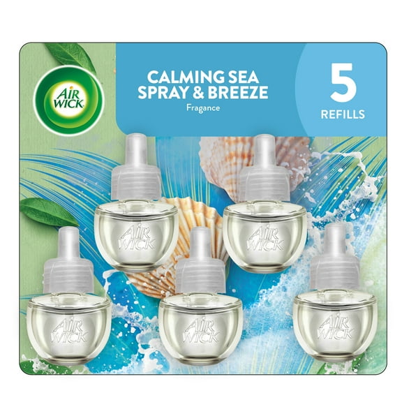 Air Wick Plug-In Scented Oil Air Freshener Warmer Refills, Calming Sea Spray and Breeze, 5 Count