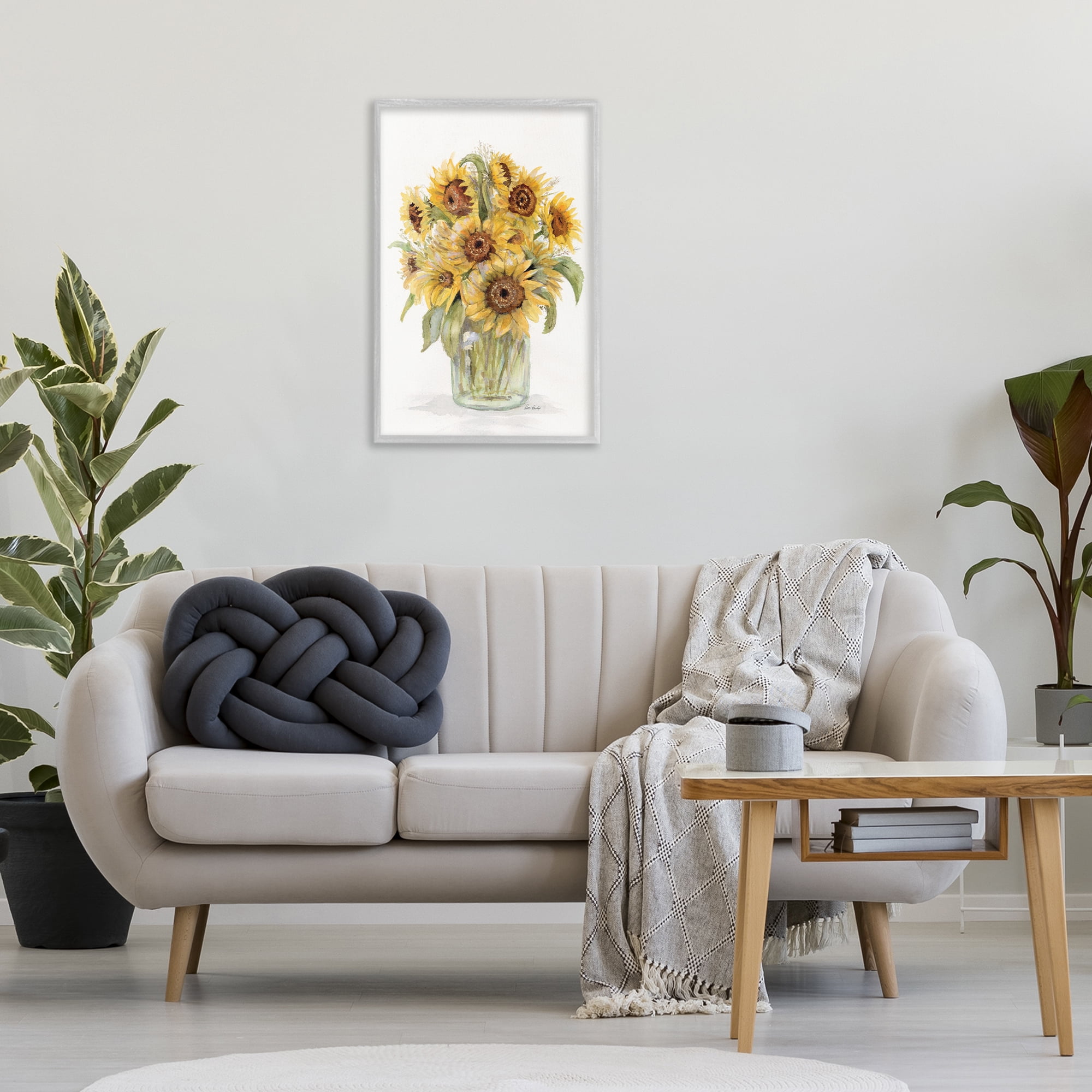 Stupell Industries Sunflower Jar Bouquet Botanical & Floral Painting Gray Framed Art Print Wall Art, 20 x 30