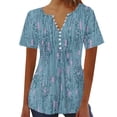 thumbnail image 2 of ALLLIST Womens Tops Under $10 Blue Short Sleeve Embellished Button Graphic V-Neck T-Shirts Womens Shirts Under $5 XL, 2 of 3