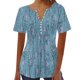 thumbnail image 1 of Tops de Algodón para las Mujeres Impreso en V-Cuello Botón Arriba Manga Corta Superior, Imitación Algodón Casual Blusa, 1 of 3