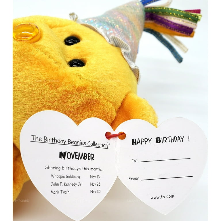 Ty Beanie Baby: Birthday Teddy, November the Bear with Hat
