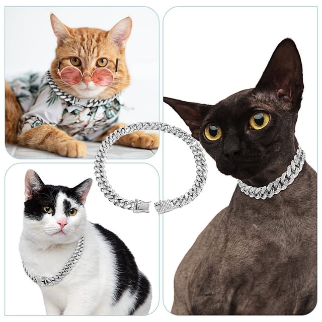 CBFFDC Elegant Pet Necklace Pet Dog Cuban Chain Collar Wide Sparkling Rhinestones Adjustable Dog Necklace Stylish Jewelry Accessories for Small Medium Large Dogs