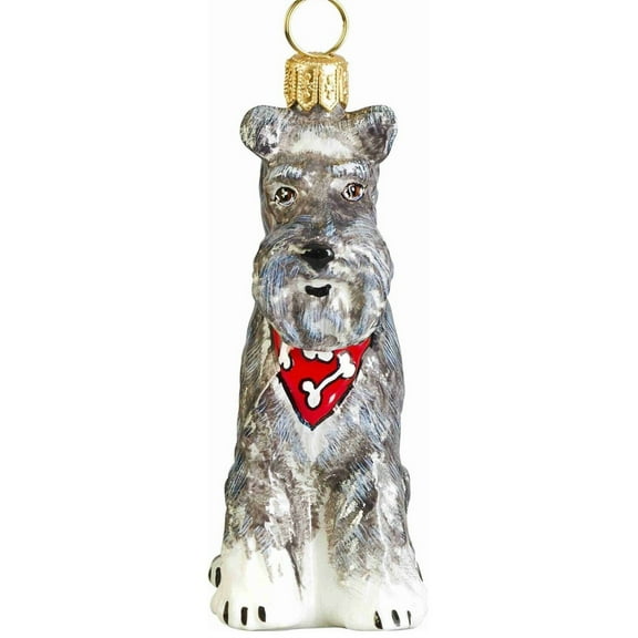 Floppy Ears Grey Schnauzer with Bandana Polish Glass Christmas Tree Ornament New