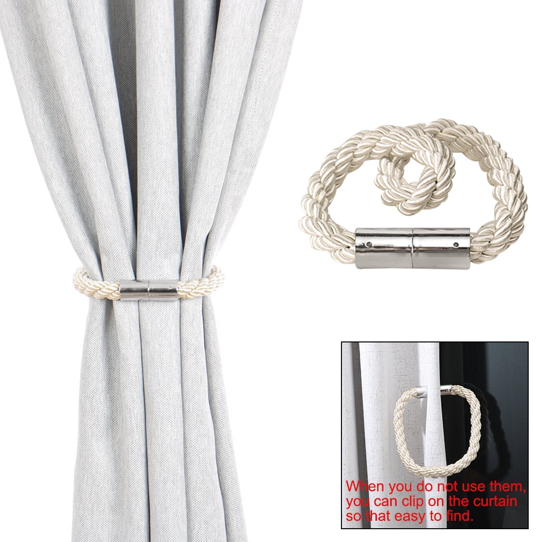 Unique Bargains 4 Pieces Curtain Tiebacks 24" Holdbacks Rope Holdback Beige