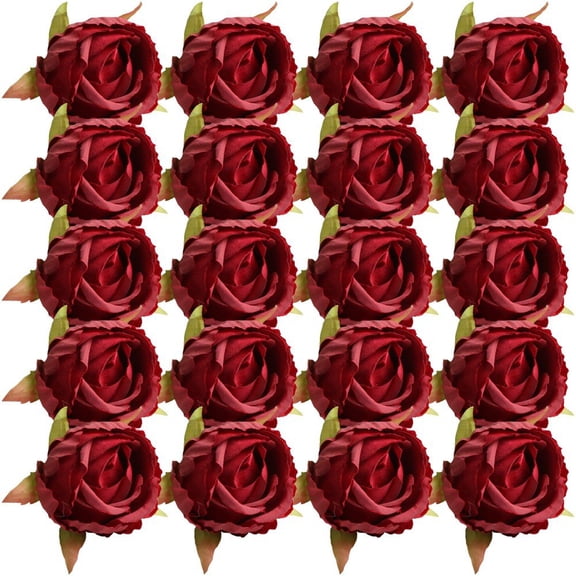 Jiibva Roses Artificial Flower Heads 20pcs 4cm Mini Roses for Crafts, Small Fake Roses Flower for DIY Valentine's Day Wedding Bouquet Party