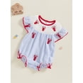 thumbnail image 4 of BemeyourBBs Newborn Baby Boy Girl Lobster Bubble Romper Crab Crawfish Embroidery Clothes Ruffle Short Sleeve Smocked Bodysuit Summer Outfits, 4 of 9