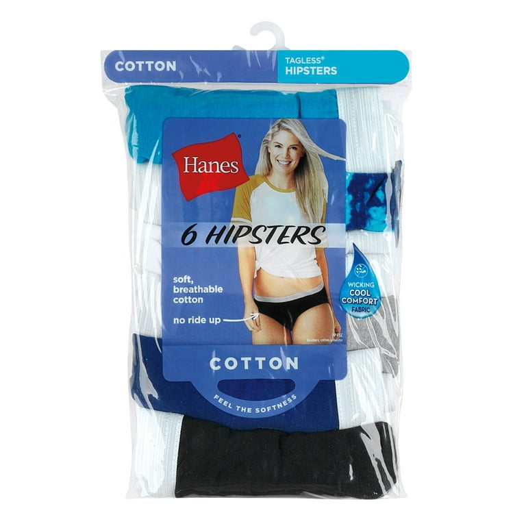 Hanes Women's Cotton Hipster Underwear, Moisture Wicking, 6-Pack Assorted 5  
