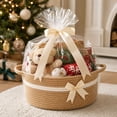 thumbnail image 6 of Leodye 1PCS Cotton Rope Gift Basket with Handles Woven Storage Bin with Bow Clear Ribbon Gift Bag for Christmas Holiday Gift Giving Home Storage Container -13.78x8.66x5.51in, 6 of 7