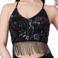 thumbnail image 2 of Top corto con borlas para danza del vientre, llamativo, con cuello halter y espalda descubierta, para mujer. Negro, 2 of 9