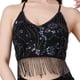 thumbnail image 2 of Top corto con borlas para danza del vientre, para fiesta, disfraz, lentejuelas, ajustable, con purpurina, para mujer Negro, 2 of 8