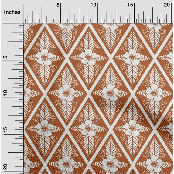 oneOone Cotton Silk Rust Brown Fabric Artistic Floral & Diamond Geometric Diy Clothing Quilting Fabric Print Fabric By Yard 42 Inch Wide