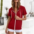 thumbnail image 4 of BODOAO Zip Up Hoodies for Women Short Sleeve Lightweight Hooded Sweatshirt with Drawstring and Side Pockets, Casual Summer Jacket for Travel Outdoor Layering Red S, 4 of 6