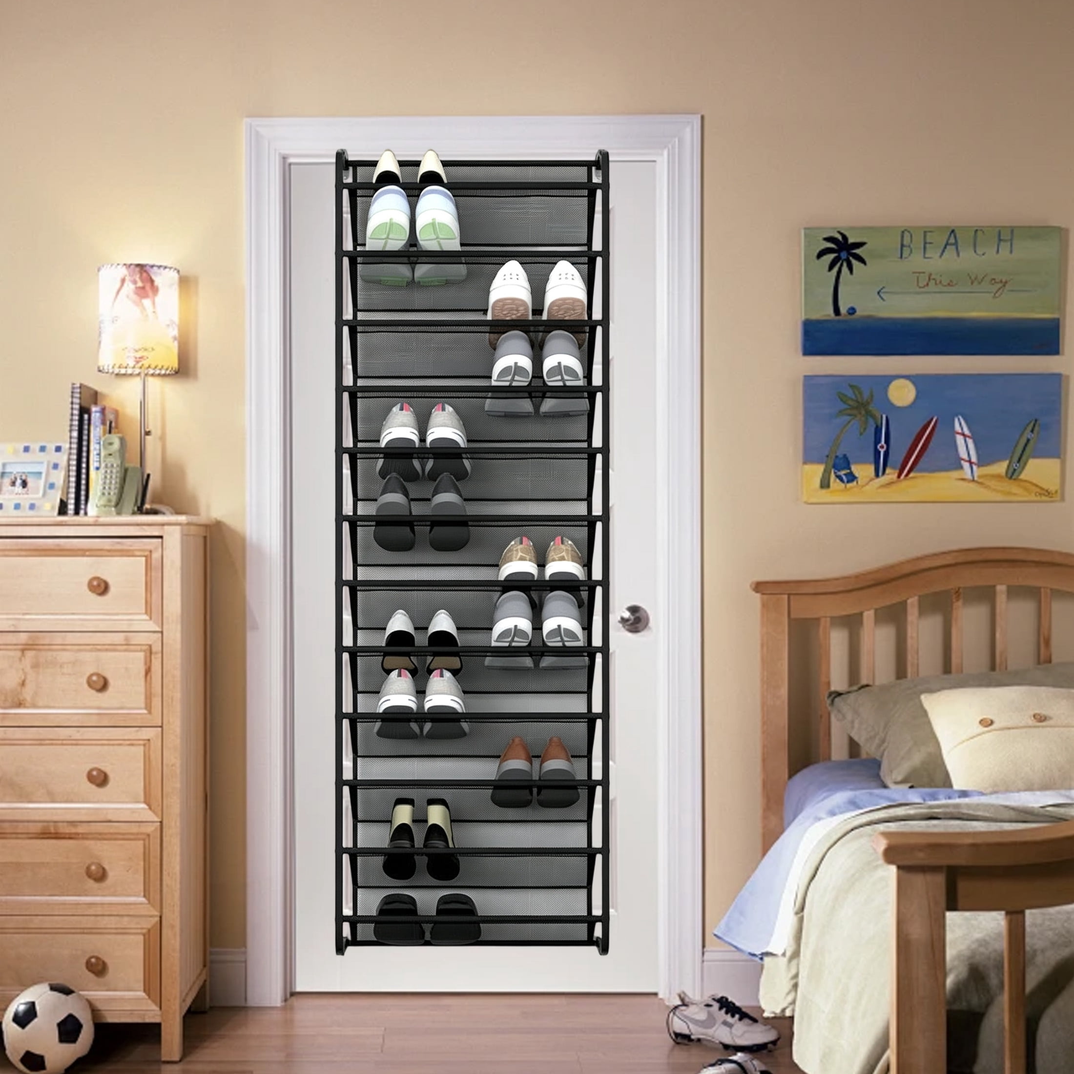 Over The Door Shoe Organizer, 10 Tier Hanging Shoe Rack for Door, Mesh Shoe Storage Holder for Closet Entryway Bedroom, Multi-Purpose Hanging Storage Rack for Shoes Hats Bags
