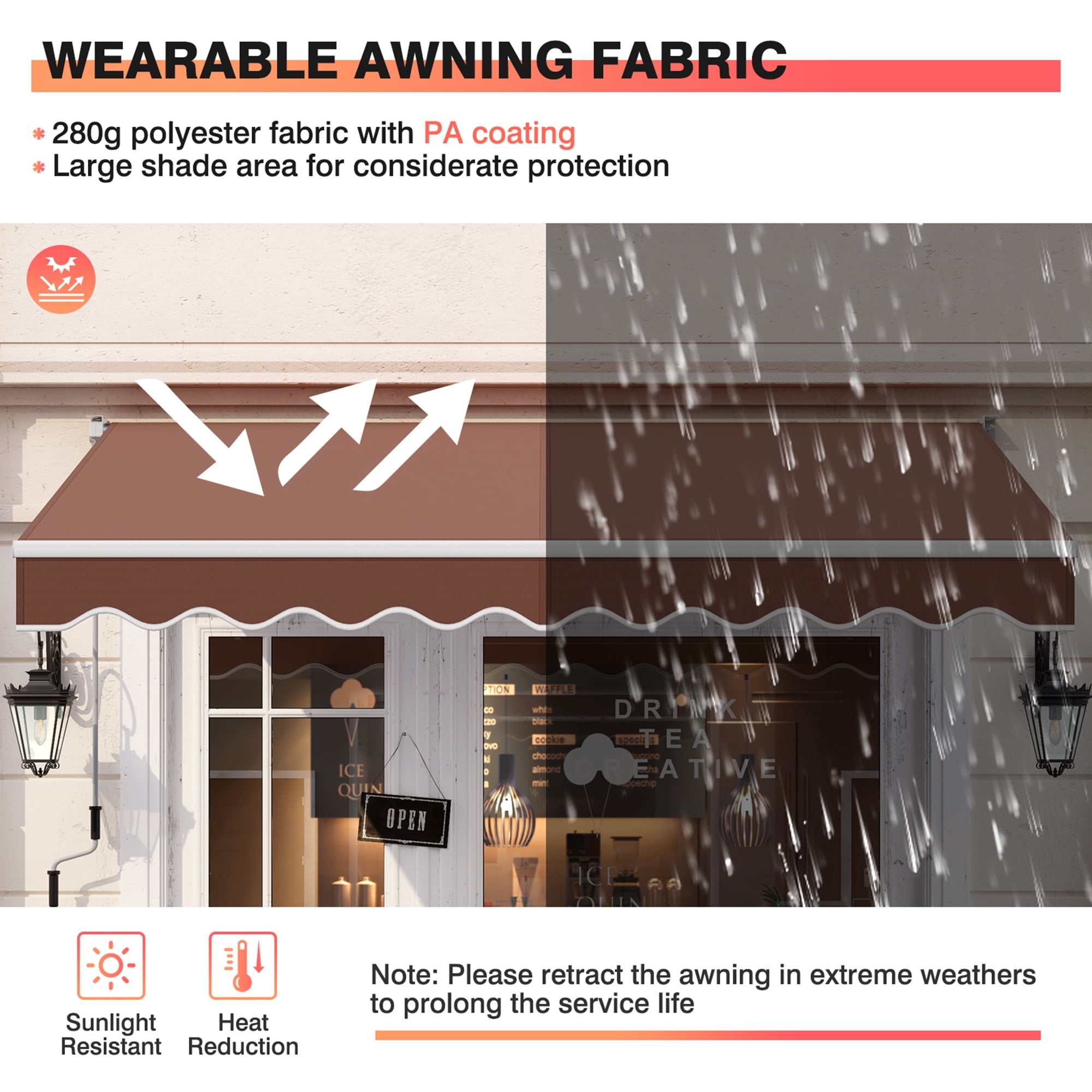 Gymax Fashion 8' x 6.6' Patio Retractable Awning Sunshade Shelter w/Manual Crank Handle Coffee