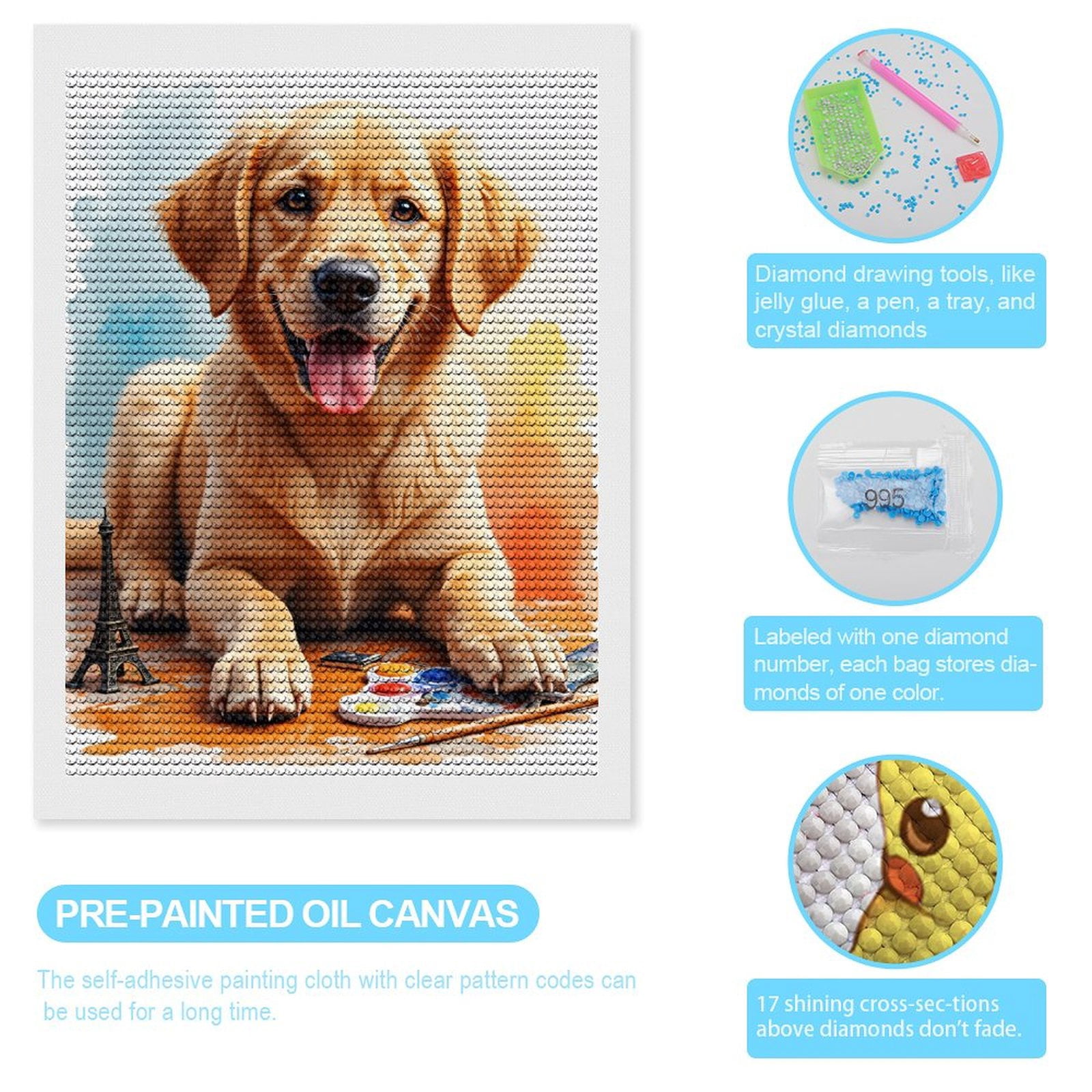 Diamond Art Kits for Adults, Golden Retriever Art Palette Tower 5D Diamond Painting Kits for Adults Beginners, DIY Full Drill Diamond Painting, Gem Art and Crafts 12x16