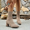 thumbnail image 2 of WEAIXIMIUNG Knee-High Boots Versatile Short Boots Pointed Toe Thick Heels High Heels Knitted Elastic Socks Boots Flying Weaving Boots Female Ankle Boots, 2 of 9