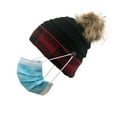 thumbnail image 3 of Dyfzdhu Women Plaid Stitching Outdoor Plush Hats Crochet Knit Button Beanie Cap Red, 3 of 5