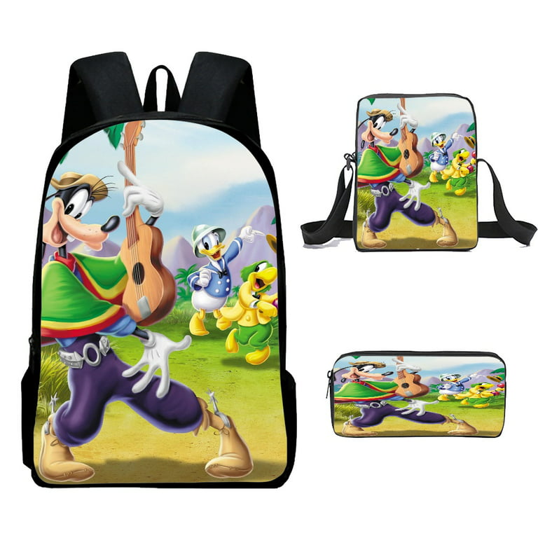 KCYSTA Saludos Amigos Donald Duck Goofy Kids School Bag Distinctive Magic Animation Print Elementary School Backpack with Pencil Case 3pcs for College
