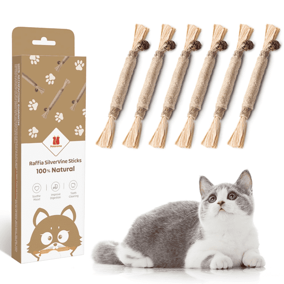 Potaroma 6 Pcs Natural Silvervine Sticks, Catmint Silvervine Blend for Kitten Teeth Cleaning & Dental Care, Edible Kitty Chew Treat