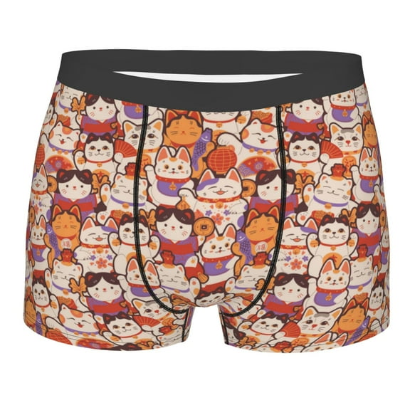 Naloa Maneki-Neko Cats Print Mens Underwear - Boxers for Men, Classic Briefs for Men