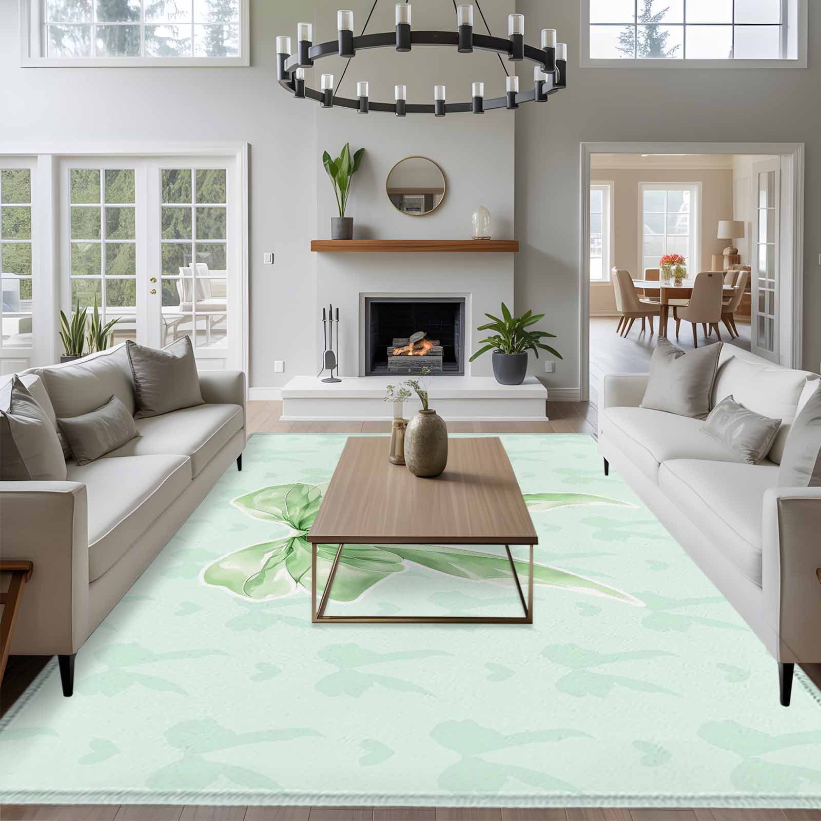 Green Bow Area Rugs 6'x9', Washable Small Throw Rugs for Kitchen Dining room, Cute Bowknot Minimalist Solid Color Indoor Outdoor Rug Non-Slip Low Pile Carpet Runner Reversible Floor Mats