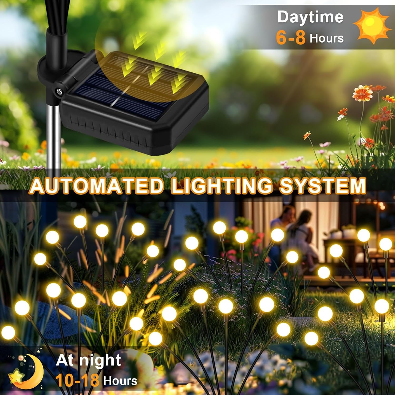 8 Pack Solar Firefly Lights – 64 LED Outdoor Garden Decor, IP 65 Waterproof, Solar Swayable Lights for Garden Patio Pathway(Warm White)