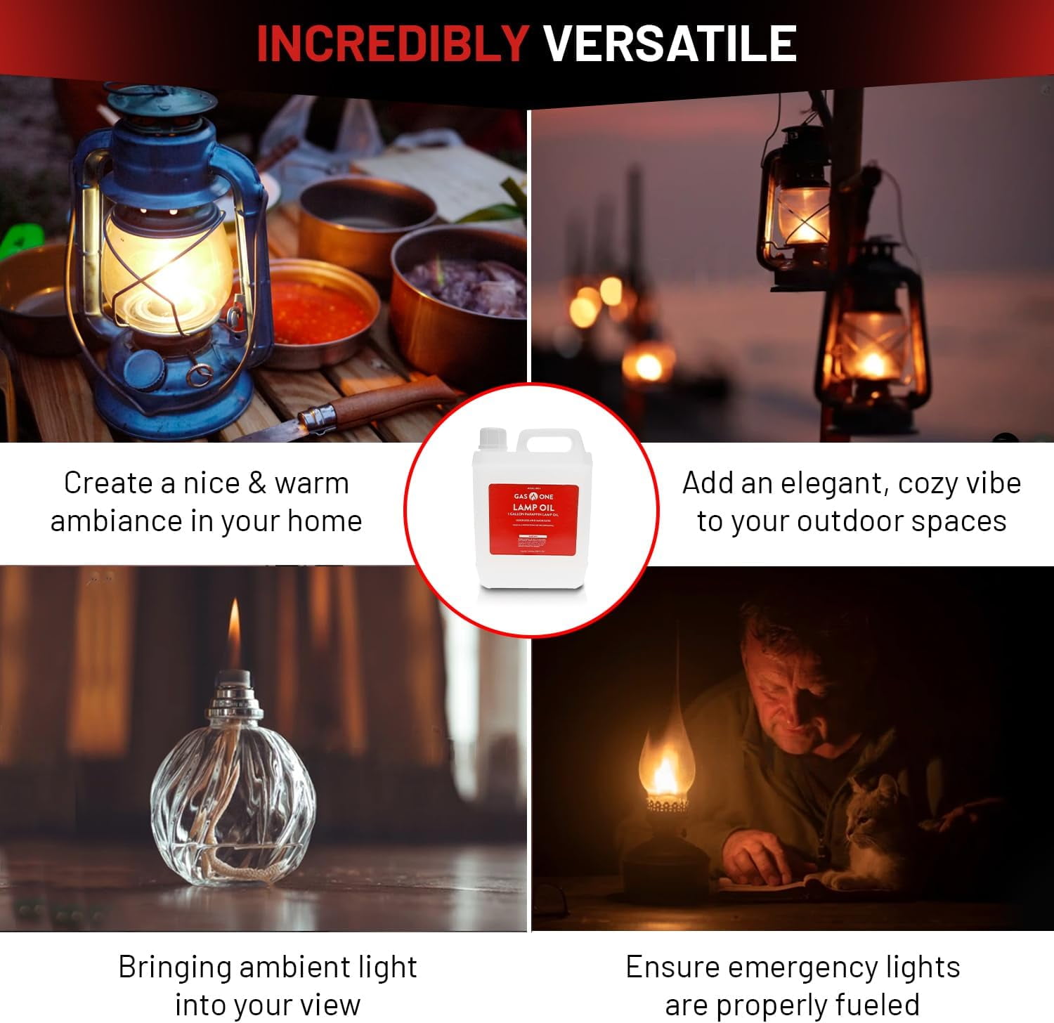 Gas One 2 Pack Liquid Paraffin Lamp Oil Fuel – 1 Gallon Clear Oil Lamp – Multifunctional Lamp Oil Smokeless Odorless Indoor Ideal for Lamps, Lanterns, Tiki Torch – Superior Seal and Safe Packaging