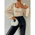 thumbnail image 4 of Women'S Square Neck Long Sleeve Crop Tops Puff Sleeve Ruched Blouse  S, 4 of 8