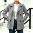 thumbnail image 2 of Vixolx Womens Cropped Pea Coat Casual Notched Lapel Collar Jacket Coat Loose Double Breasted Outerwear Fall Winter Warm Clothes, 2 of 6