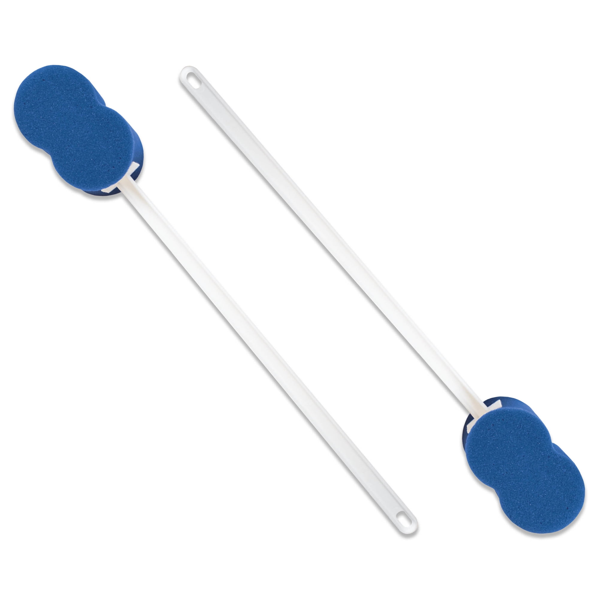 Rehabilitation Advantage Long Handle Bath Sponge – 2-Pack | 18" Extra Long Handle with Soft Blue Hourglass Sponge (4.5" x 2") | Personal Hygiene & Mobility Aid for Seniors, Disabled, Limited Reach