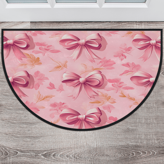 CURLYOOT Bow Half Round Door Mat, Indoor Outdoor Entrance Rug, Cute Bowknot Flower Semi Circular Area Rug, Non Slip Washable Absorbent Doormat, Laundry Room Rug 40'' x 63''