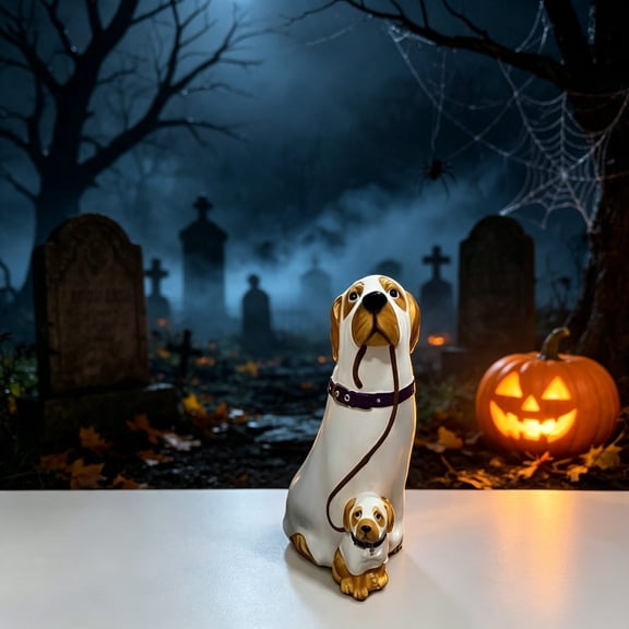 Cheapark LED Light Up Collectible Ghost Dog Blow Mold Halloween Decoration, Glowing Ghost Dog Figurine Holiday Collectible Ornament, Halloween Decor For Home Indoor Outdoor Party Display Gift
