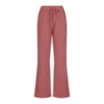 thumbnail image 4 of Lovskoo Womens Cotton Linen Pants Summer Drawstring Palazzo Pants Wide Leg Long Lounge Pant Trousers with Pocket Pink XL, 4 of 7