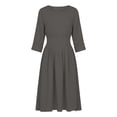 thumbnail image 7 of Linen Dresses for Women 2026 - Cotton Summer Ruffled Long Sleeve Crew Neck Stretchy Tunic Midi Dress Beach Vaction Outfits, 7 of 7