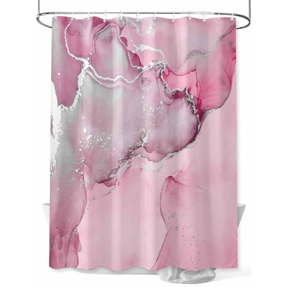 Shower Curtain Pink Marble Bathroom Curtains with Hooks, Waterproof Fabric Abstract Waves Cloud Bath Shower Curtains Set for Bathroom Bathtubs Decor 36x72 Inch