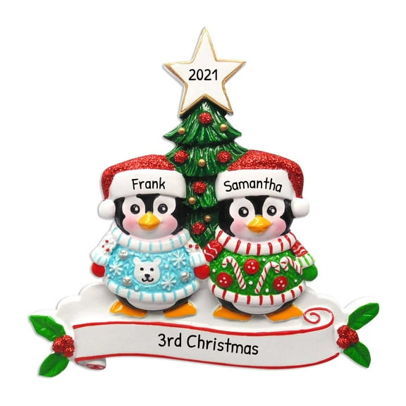 Ornaments by Elves Personalized Couple Christmas Ornament 2024 Couples Sweaters Penguin Ornaments