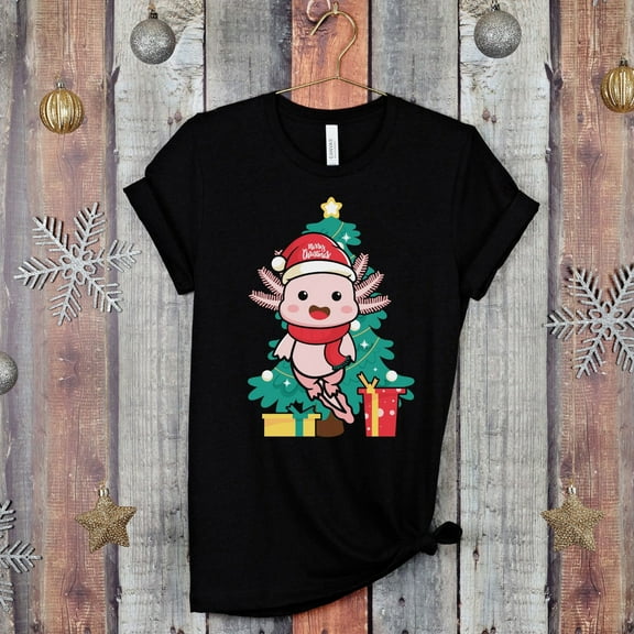 Axolotl Christmas Shirt, Axolotl Lover Gift, Axolotl Christmas Tree Shirt, Axolotl Owner Tee, Funny Christmas Axolotl Shirt (Colors:Black; Sizes:S;)