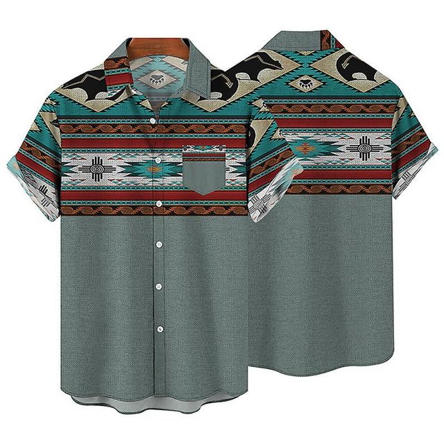 Men Short Sleeve Tops Hawaiian Beach T Shirt Button Down T-shirt